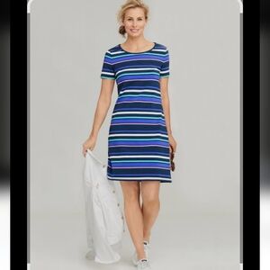 T By Talbots Ruched Drawstring Back Striped Dress